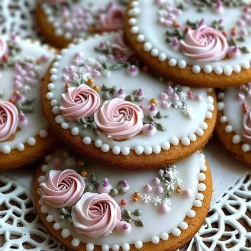 Beautiful gingerbread cookies decorated with colorful floral icing