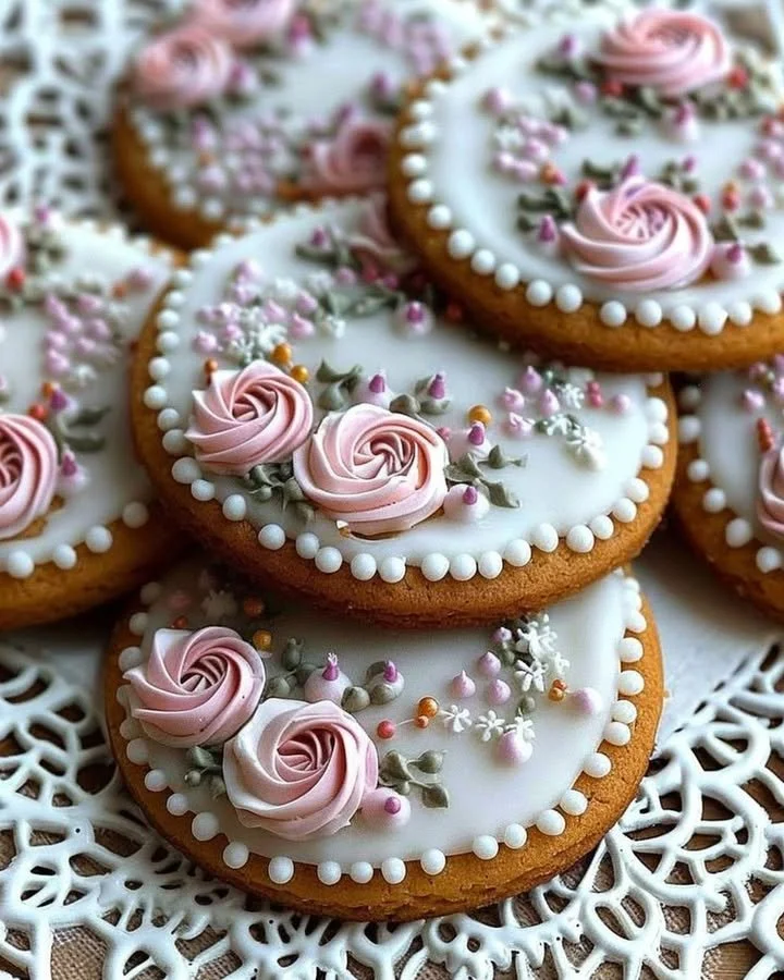 Beautiful gingerbread cookies decorated with colorful floral icing
