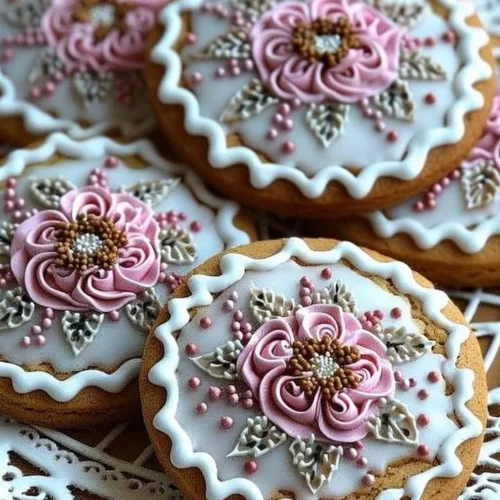 Decorated gingerbread cookies with royal icing for festive occasions