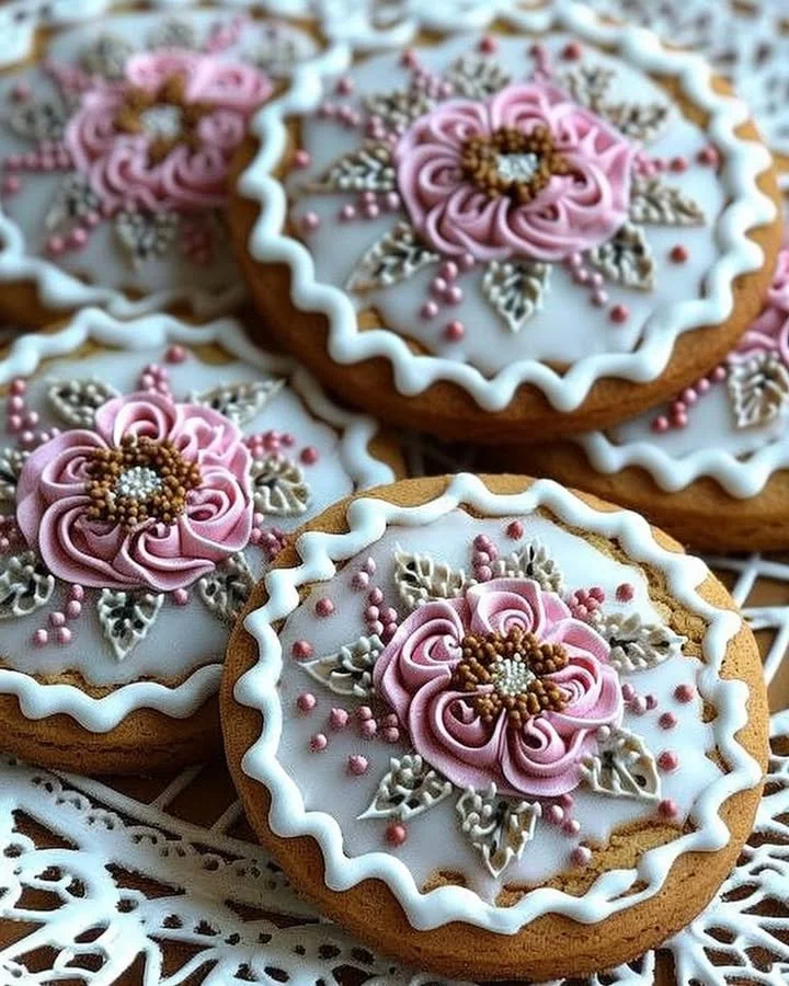 Decorated gingerbread cookies with royal icing for festive occasions
