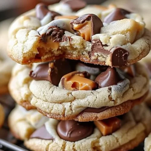 Delicious gooey Reese's Cheesecake Cookies with chocolate and cream cheese frosting