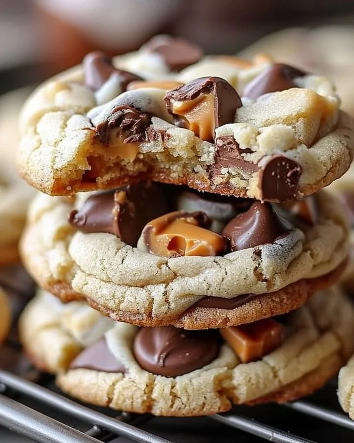 Delicious gooey Reese's Cheesecake Cookies with chocolate and cream cheese frosting