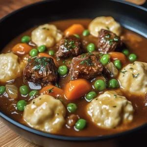 Homemade ground beef dumplings served with a rich gravy