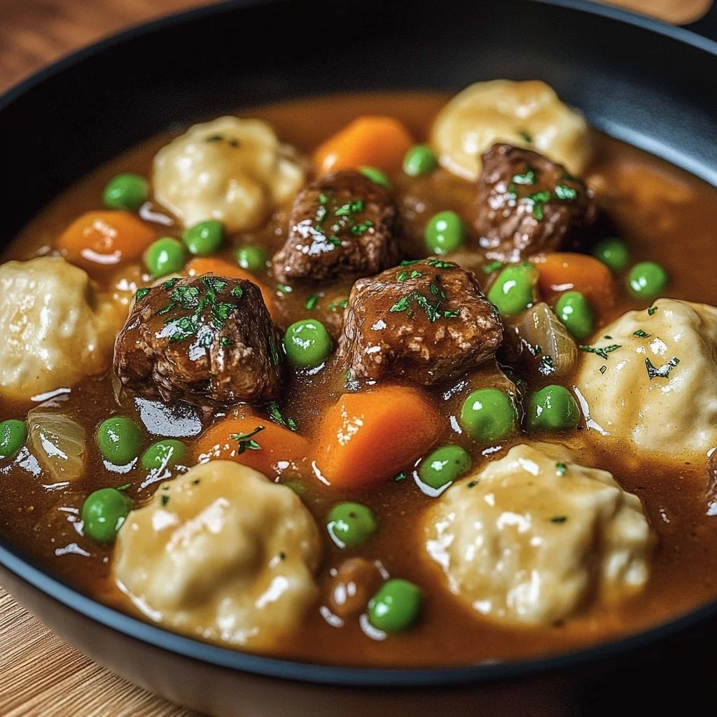 Homemade ground beef dumplings served with a rich gravy