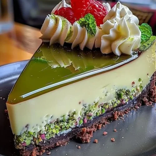 Heavenly Pistachio White Chocolate Cheesecake with a creamy texture and topped with nuts