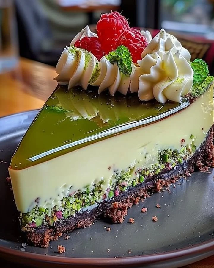 Heavenly Pistachio White Chocolate Cheesecake with a creamy texture and topped with nuts