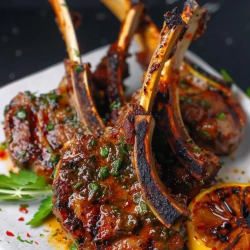 Herbaceous lamb chops garnished with fresh herbs and served on a plate