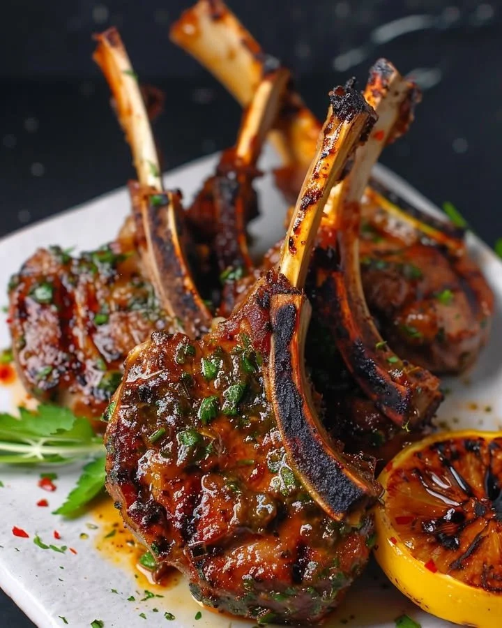 Herbaceous lamb chops garnished with fresh herbs and served on a plate