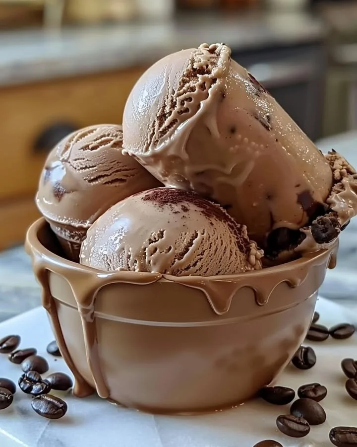 Delicious homemade coffee ice cream served in a bowl