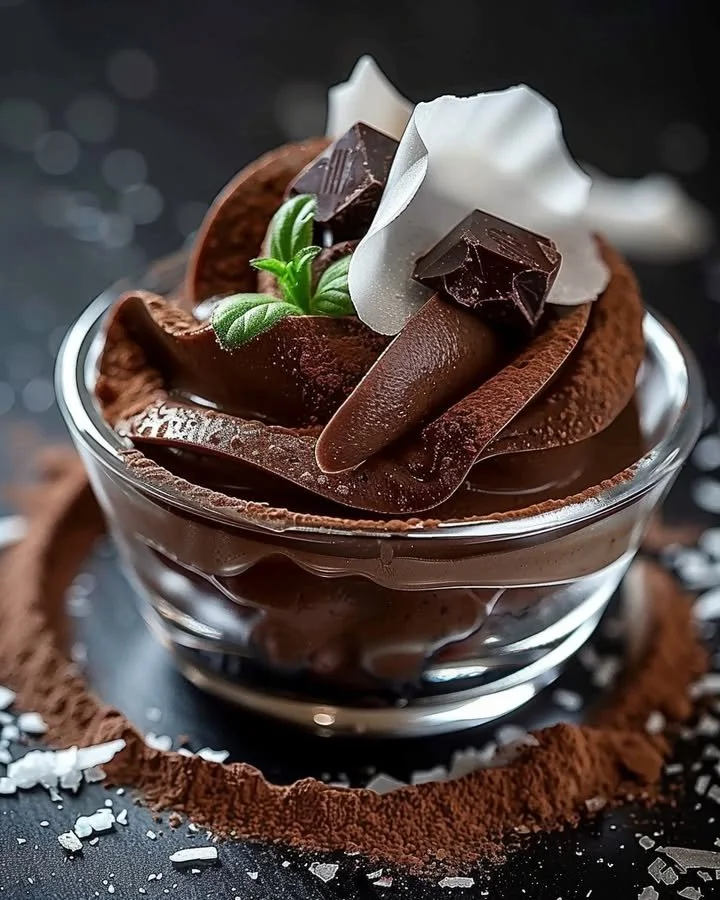 Homemade creamy chocolate mousse in a dessert bowl