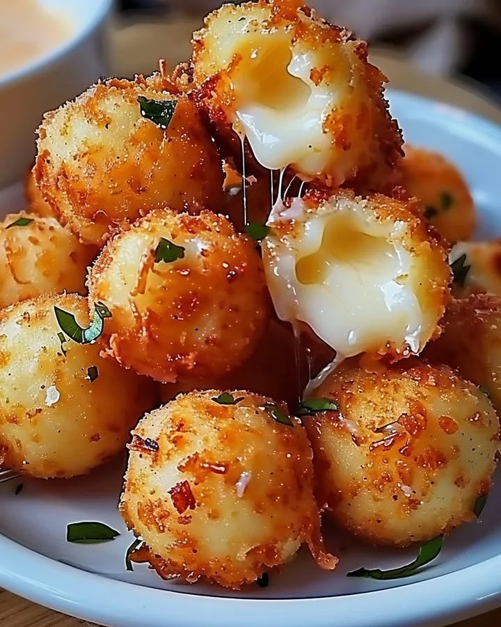 Plate of homemade fried cheese bites served with dipping sauce.