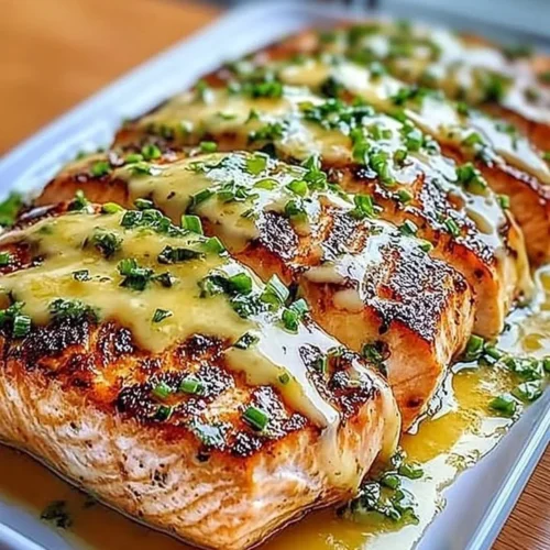 Delicious Honey Lime Garlic Butter Baked Salmon garnished with lime slices.