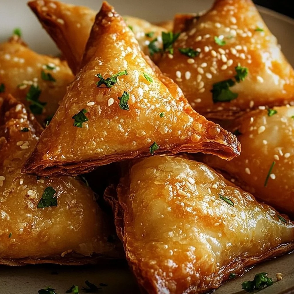 Hot Honey Feta Wonton Rolls with a drizzle of honey on a white plate