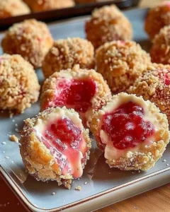 Irresistible strawberry cheesecake crunch bites on a plate