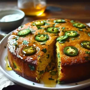 Slice of Jalapeño Cornbread drizzled with Lime Honey Glaze