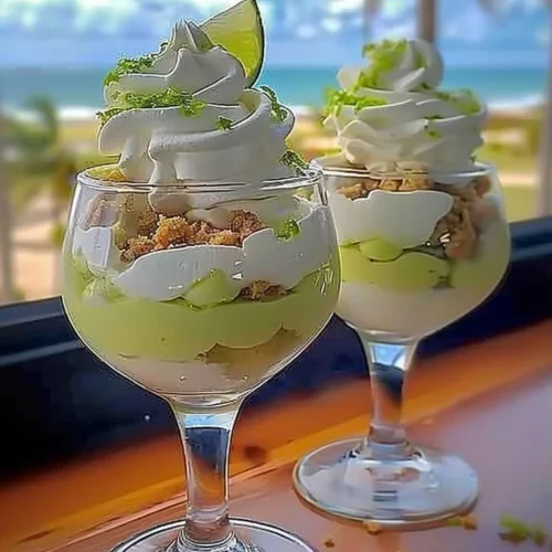 Key Lime Pie Cheesecake Piña Colada dessert topped with fresh lime slices