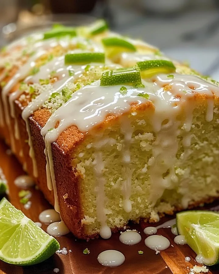 Delicious Key Lime Pound Cake drizzled with tangy Key Lime Glaze