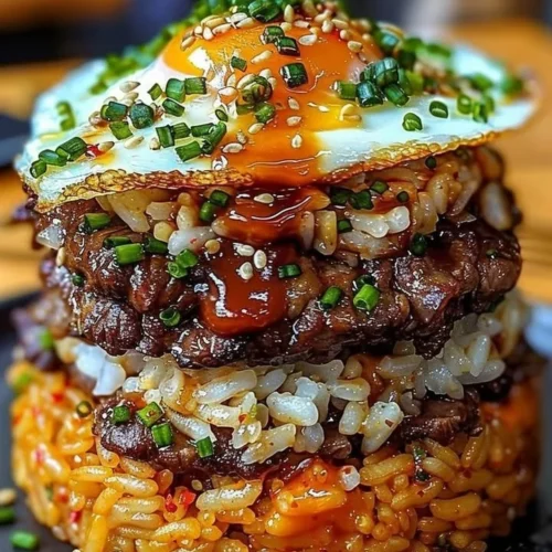 Korean BBQ Beef Rice Stack served in a bowl with fresh ingredients.