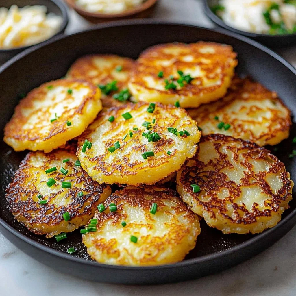 Crispy Korean potato cheese pancakes served with dipping sauce