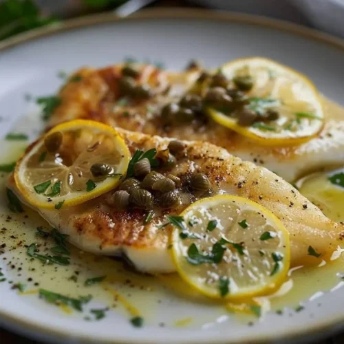 Lemon-Caper Butter Sole served with fresh herbs and lemon wedges