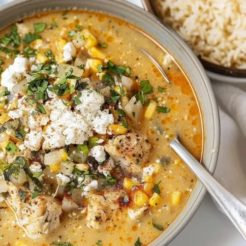Delicious bowl of Mexican Street Corn Soup garnished with cilantro and lime