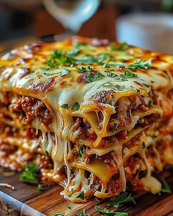 Delicious Million Dollar Lasagna served on a plate with fresh herbs