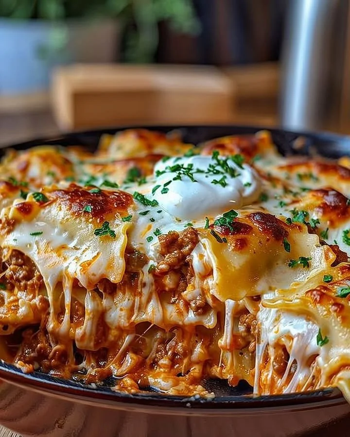 Mouthwatering Million Dollar Ravioli Casserole fresh out of the oven.