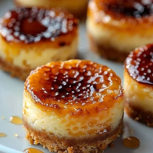 Mini crème brûlée cheesecakes topped with caramelized sugar