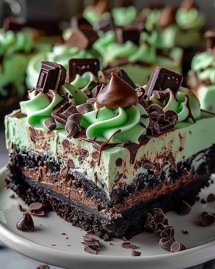 Delicious Mint Chocolate Fudge Cheesecake Cake with mint and chocolate layers