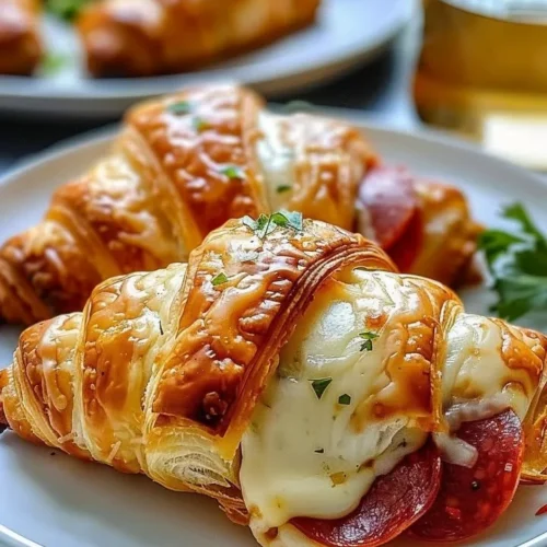 Mozzarella pepperoni croissant rolls fresh from the oven