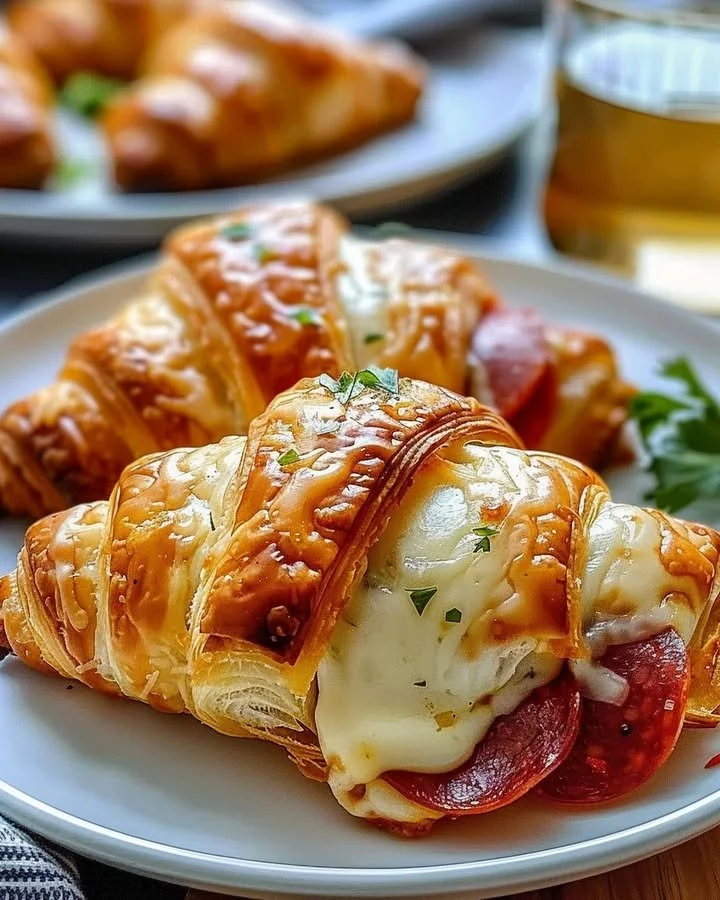 Mozzarella pepperoni croissant rolls fresh from the oven