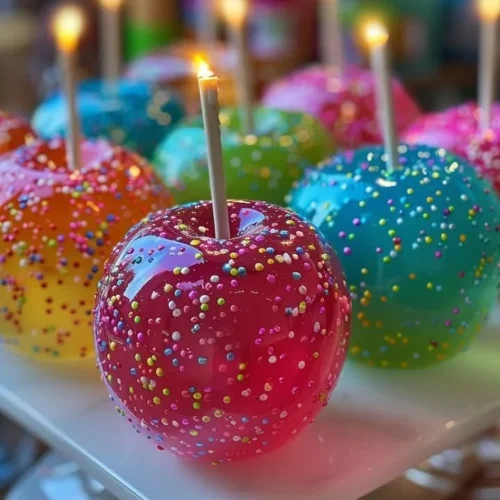 Colorful Neon Blast Jolly Rancher Candy Apples on a display