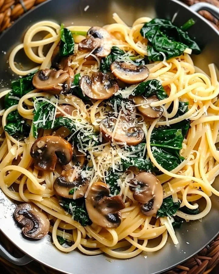 Delicious one pot garlic parmesan pasta topped with herbs and cheese
