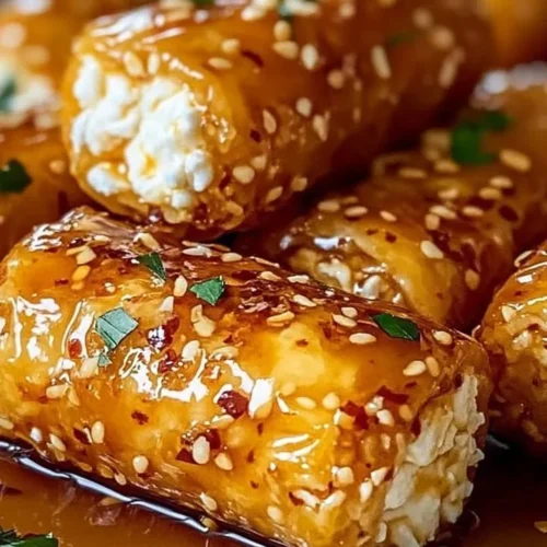 Oven fried feta rolls drizzled with chilli honey, an enticing appetizer