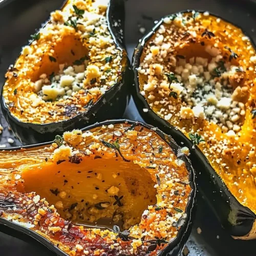 Parmesan herb roasted acorn squash garnished with fresh herbs and cheese