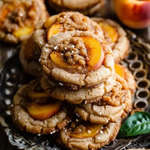Homemade Peach Cobbler Cookies with fresh peaches and a crispy top
