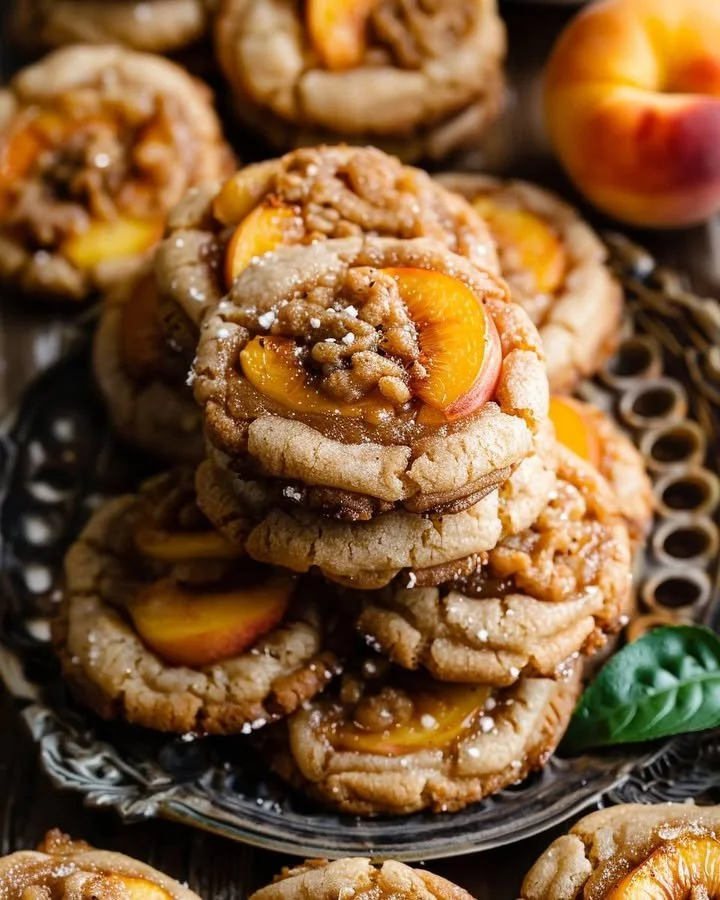 Homemade Peach Cobbler Cookies with fresh peaches and a crispy top