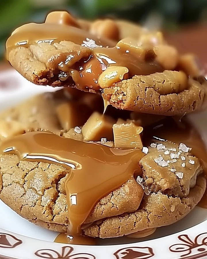 Delicious Peanut Butter Caramel Cookies on a plate