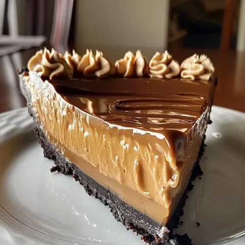 Delicious Peanut Butter Pie dessert with a creamy layer and chocolate toppings