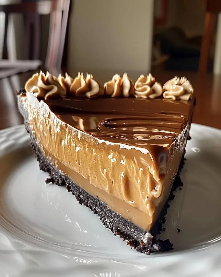 Delicious Peanut Butter Pie dessert with a creamy layer and chocolate toppings