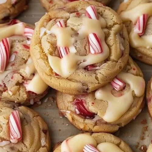 Peppermint cheesecake cookies decorated with crushed candy canes