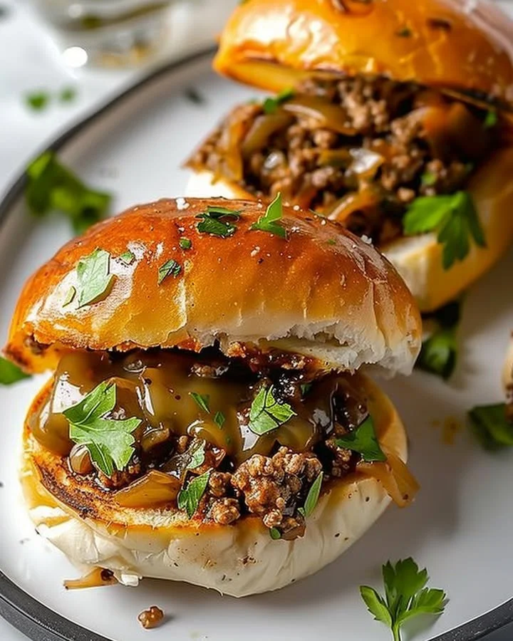 Delicious Philly Cheesesteak Sloppy Joes on a plate
