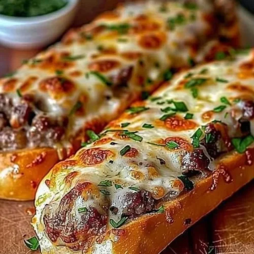 Philly Cheesesteak Stuffed Cheesy Breadsticks with melted cheese and steak filling