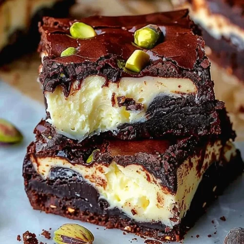 Delicious Pistachio Cheesecake Brownies with creamy layers and nutty topping