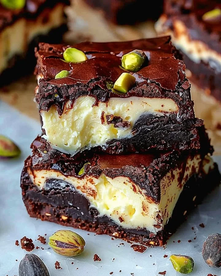 Delicious Pistachio Cheesecake Brownies with creamy layers and nutty topping