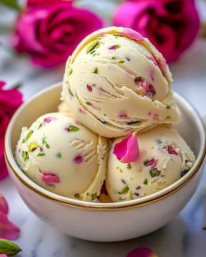 Creamy pistachio cheesecake ice cream in a bowl with a sprinkle of pistachios on top.