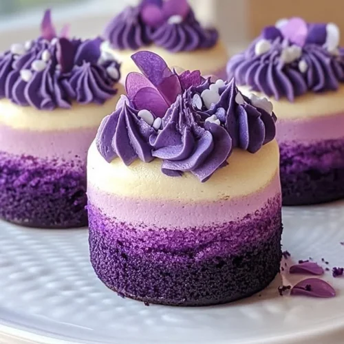 Purple ombre mini cakes beautifully decorated for celebrations