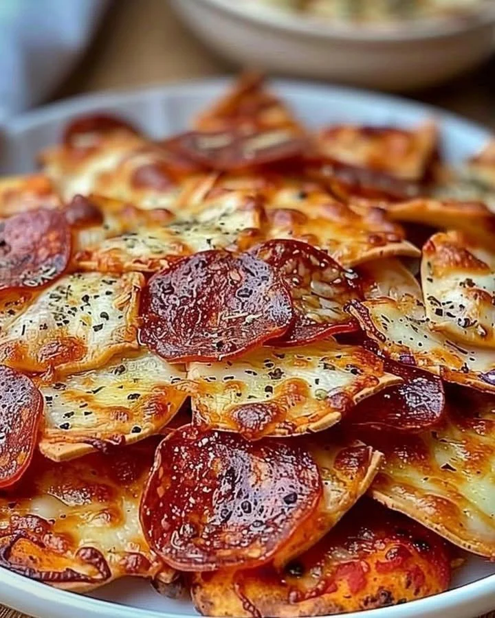 Flavorful 2-ingredient pizza chips ready to enjoy as a quick snack.