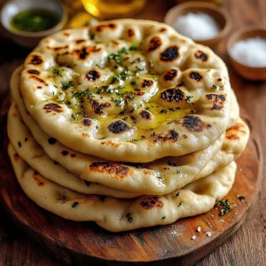Homemade sourdough flatbread served on a wooden board, ready to eat.