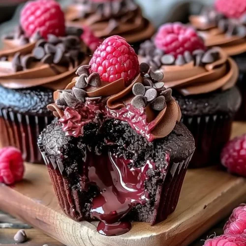 Raspberry Chocolate Lava Cupcakes with gooey chocolate center